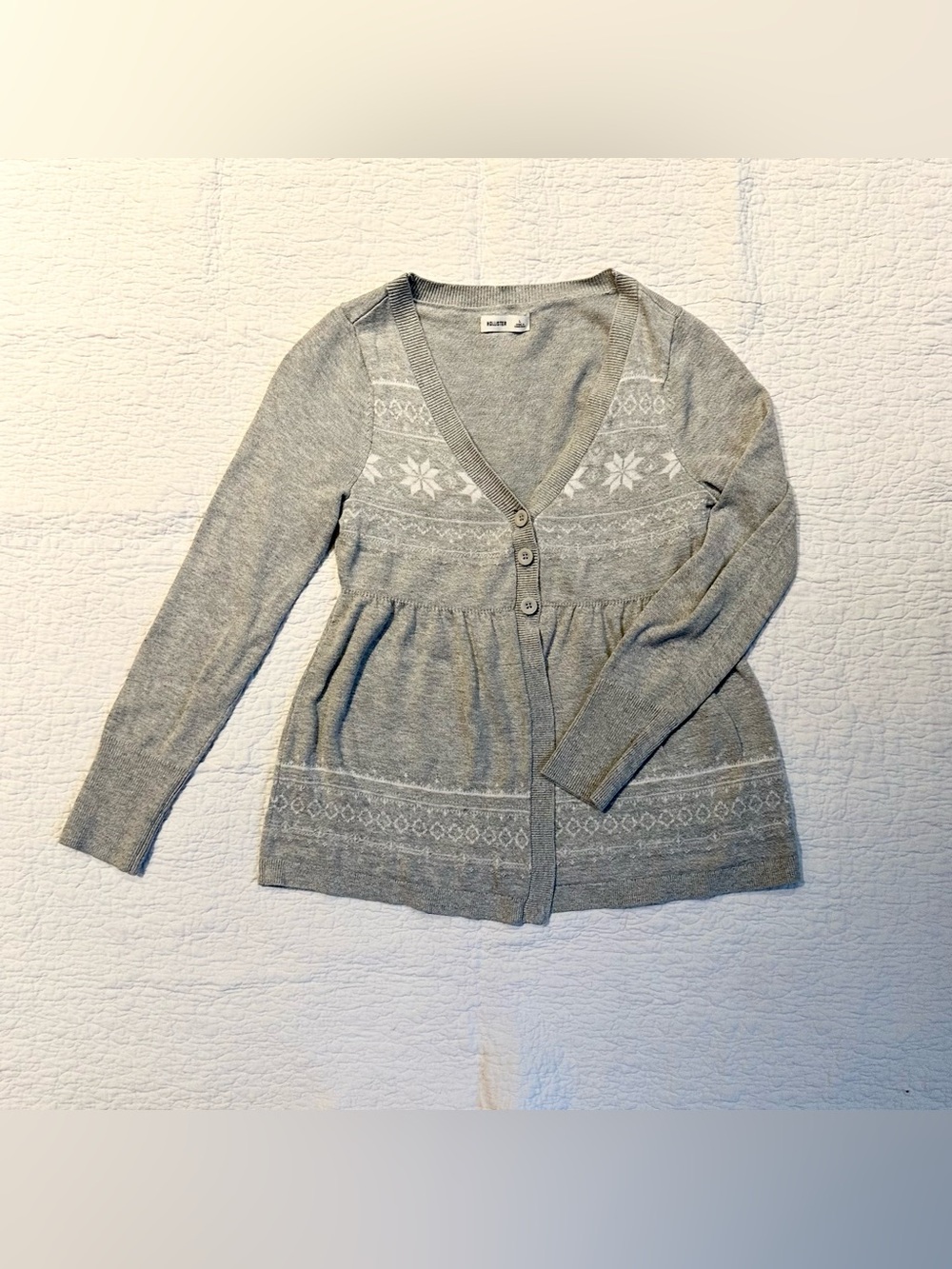 hollister babydoll fair isle cardigan l gray like new